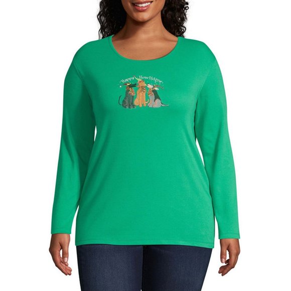 Mc2 Tops - Mc2-Plus HOLIDAY Sportswear Womens Crew Neck Long Sleeve Graphic T-Shirt 2X NWT